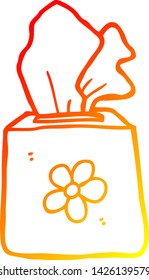 dibujo de línea de degradado cálido de una caja de tejido de dibujos animados