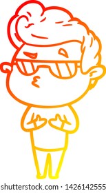 warm gradient line drawing of a cartoon cool guy