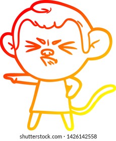 warm gradient line drawing of a cartoon annoyed monkey