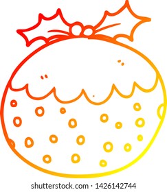 dibujo de línea de degradado cálido de un pudding de navidad de caricatura