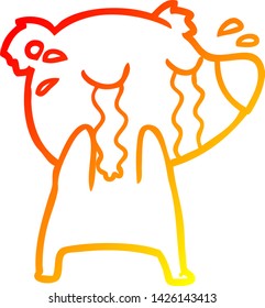 warm gradient line drawing of a cartoon crying polar bear