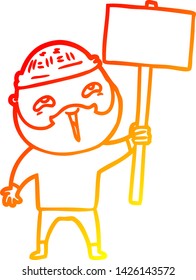 warm gradient line drawing of a cartoon happy bearded man