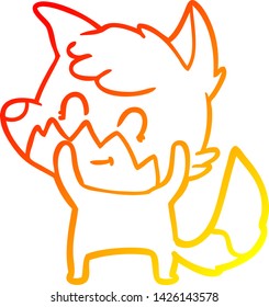 warm gradient line drawing of a cartoon friendly fox