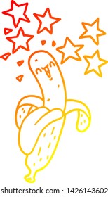 dibujo de línea de gradiente cálido de un plátano mágico de dibujos animados