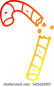 warm gradient line drawing of a cartoon xmas candy cane