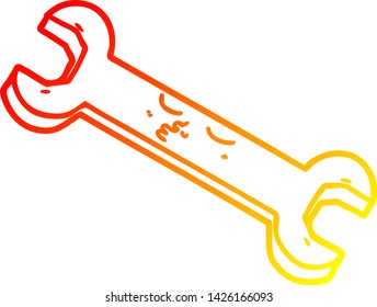 warm gradient line drawing of a cartoon spanner
