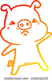 warm gradient line drawing of a cartoon angry pig