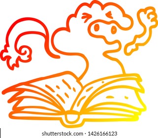 warm gradient line drawing of a cartoon spell book