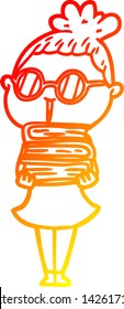 warm gradient line drawing of a cartoon woman wearing spectacles