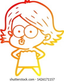 dibujo de línea de gradiente cálido de una niña de dibujos animados
