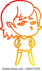 warm gradient line drawing of a cartoon vampire girl