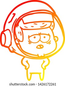 warm gradient line drawing of a cartoon tired astronaut