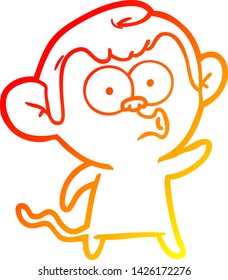 warm gradient line drawing of a cartoon hooting monkey