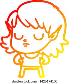 dibujo de línea de gradiente cálido de una chica elfo de caricatura