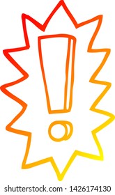 dibujo de línea de degradado cálido de un signo de exclamación de dibujos animados