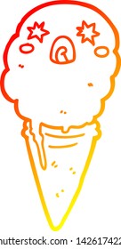 warm gradient line drawing of a cartoon shocked ice cream