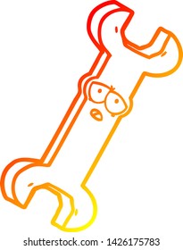 warm gradient line drawing of a cartoon spanner