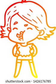 warm gradient line drawing of a cartoon girl pulling face