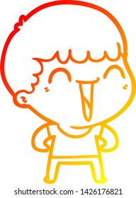 warm gradient line drawing of a cartoon happy man