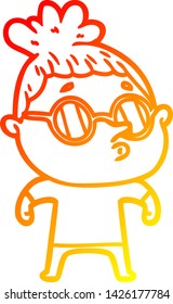 dibujo de línea de gradiente cálido de una mujer caricaturista con gafas