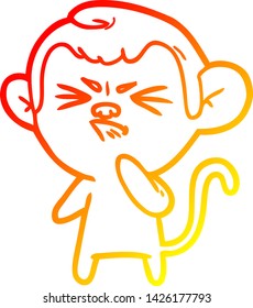 warm gradient line drawing of a cartoon angry monkey