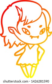 warm gradient line drawing of a cartoon cool vampire girl