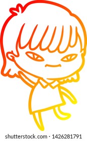 warm gradient line drawing of a cartoon woman