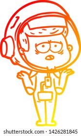 warm gradient line drawing of a cartoon tired astronaut