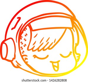 dibujo de línea de degradado cálido de una cara de astronauta de dibujos animados