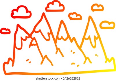 dibujo de línea de degradado cálido de una cordillera de dibujos animados