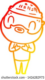 dibujo de línea de gradiente cálido de un hombre barbudo de dibujos animados