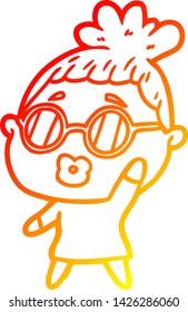 warm gradient line drawing of a cartoon woman wearing spectacles