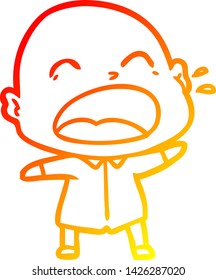warm gradient line drawing of a cartoon shouting bald man