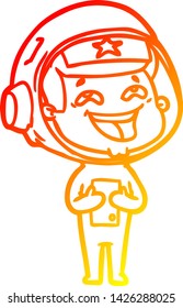 warm gradient line drawing of a cartoon laughing astronaut