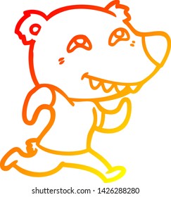 warm gradient line drawing of a cartoon bear running