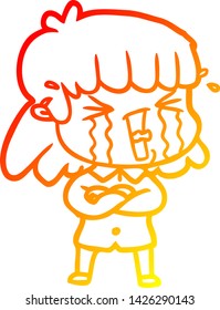 warm gradient line drawing of a cartoon woman in tears
