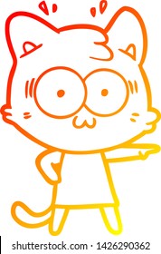 warm gradient line drawing of a cartoon surprised cat