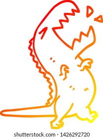 warm gradient line drawing of a cartoon roaring t rex