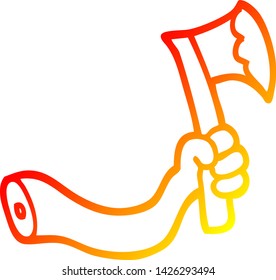 warm gradient line drawing of a cartoon arm with axe