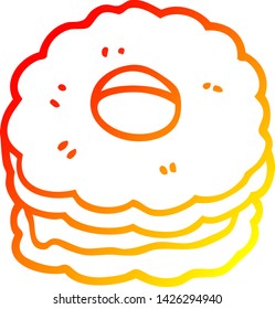 warm gradient line drawing of a cartoon jammy biscuit