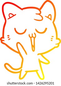 warm gradient line drawing of a cartoon cat singing