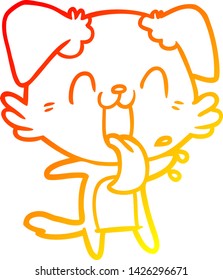 dibujo de línea de degradado cálido de un perro jadeante de dibujos animados