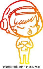 warm gradient line drawing of a cartoon pretty astronaut girl