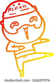 warm gradient line drawing of a cartoon happy bearded man
