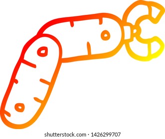 dibujo de línea de gradiente cálido de un brazo robot de dibujos animados