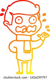 warm gradient line drawing of a cartoon man totally stressed out