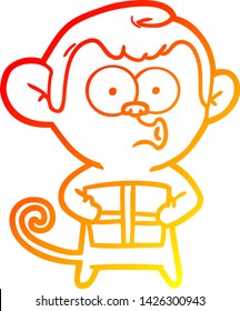 warm gradient line drawing of a cartoon christmas monkey