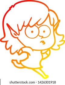 warm gradient line drawing of a cartoon elf girl staring