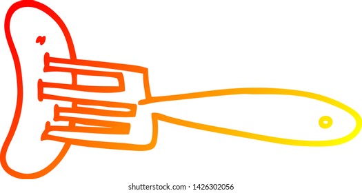 warm gradient line drawing of a cartoon banger on fork