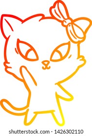 warm gradient line drawing of a cartoon cat
